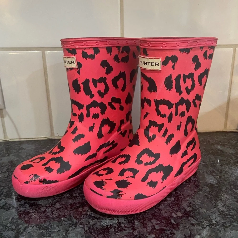 Hunter Kids Pink Leopard Print Rain Boots